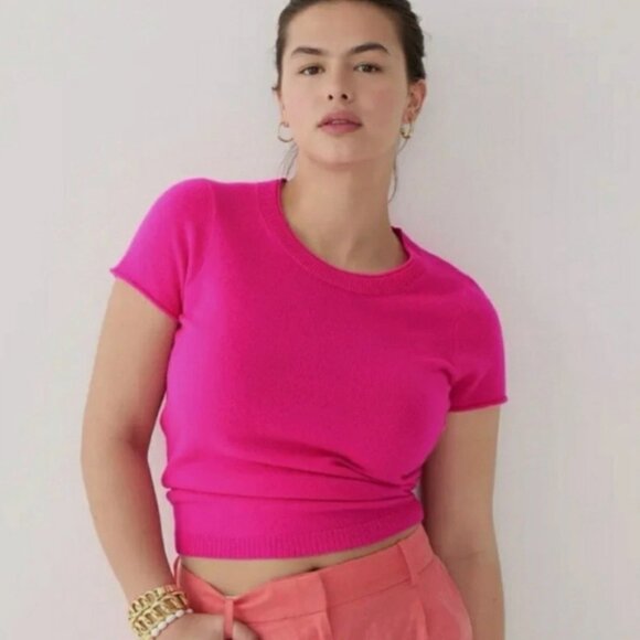 J Crew Relaxed 100% Cashmere T-shirt in Neon Fuchsia - Picture 1 of 13